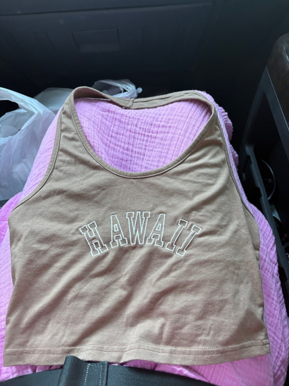 ROMWE Brown Cropped Tank with White Outline Lettering